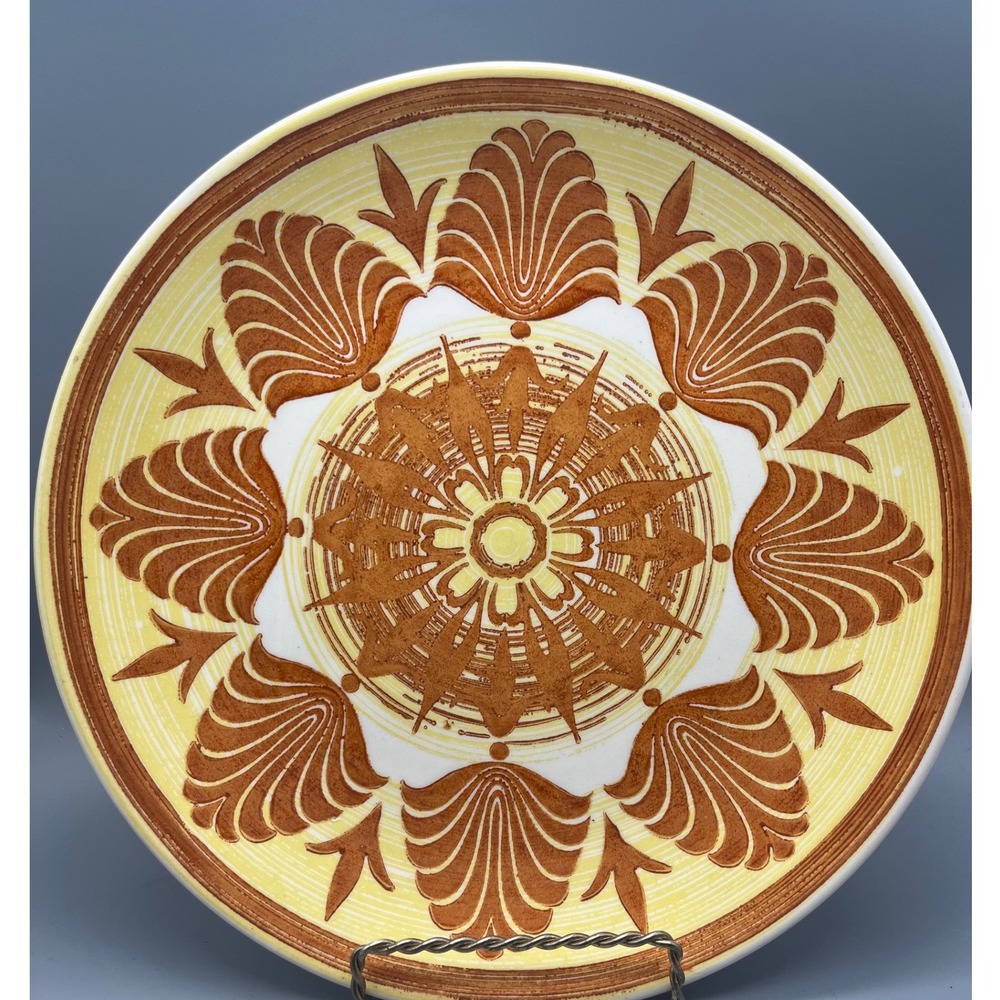 Vtg Royal Ironstone dinner plate 10" mid century mustard yellow,rust-colored